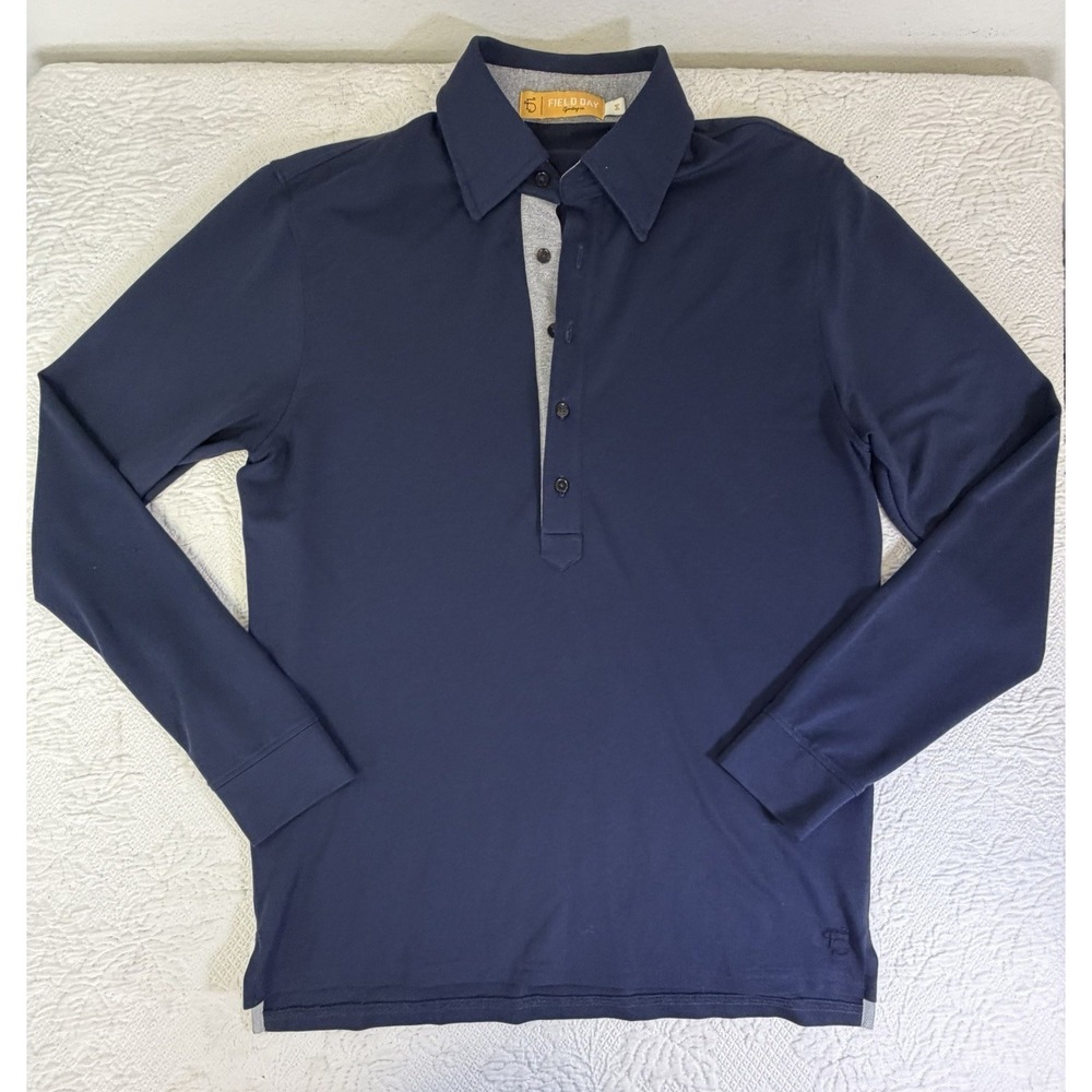 FIELD DAY Sporting Co. Long Sleeve Blue Polo Shirt Size M Pima Blend Golf